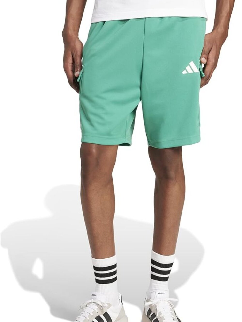 Adidas Men's Large Tiro Cargo Shorts - Semi Court Green & White AEROREADY Short